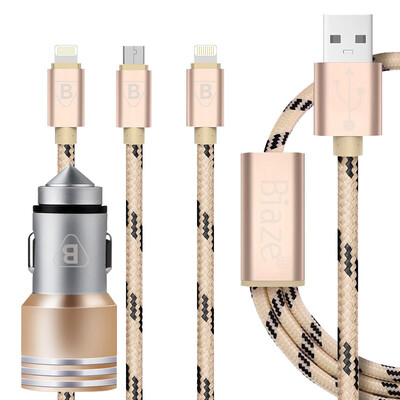 

BIAZE MC6 dual USB 24A car charger triple Apple × 2 Andrews × 1 mobile phone data cable K7 12 m gold for iPhone6s Plus millet Huawei
