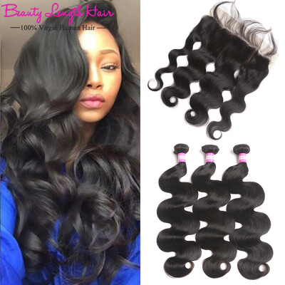 

Peruvian Virgin Hair Body Wave With Frontal 3pcs Ear to Ear lace Frontal Closure with Bundles Human Hair Weave