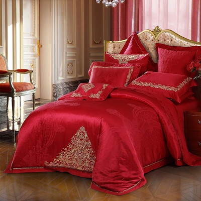 

Mercury Home Textiles MERCURY wedding jacquard embroidery red ten sets of new Monaco Princess to increase the double 18 meters bed festive wedding bedding