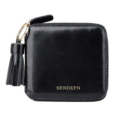 

SENDEFN wallet short paragraph women&39s leather wallet Korean fashion simple zipper girl wallet 5036 night black