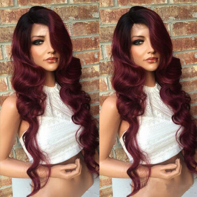 

Brazilian glueless lace front wig 99j ombre dark root wavy lace front human hair wig with baby hair