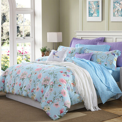 

Meng Jie home textiles produced MEE bedding sets cotton printed four-piece cotton bed cover quilt Kelly garden blue 18 m bed 220 240cm