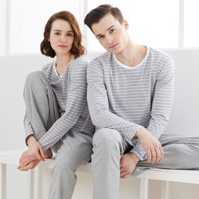 

Small nurse pajamas home service men and women cotton round neck stripes couple pajamas home service suit XXT006 comfortable breathable female - gray strip XL (175/105)