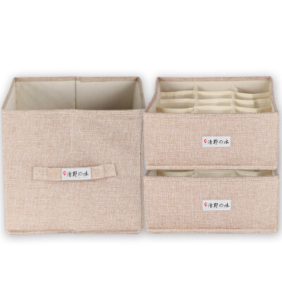 

【Jingdong Supermarket】 Qing Ye の wood cloth underwear storage box 3 sets of hemp linen folding storage box clothes storage box
