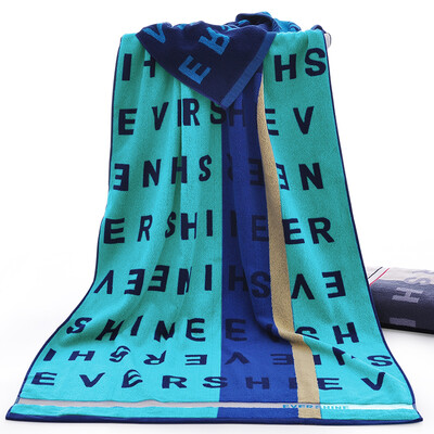 

Yong Liang towel home textiles cotton yarn-dyed letters large bath towel bath towel single piece of blue 400g Article 70 × 140cm