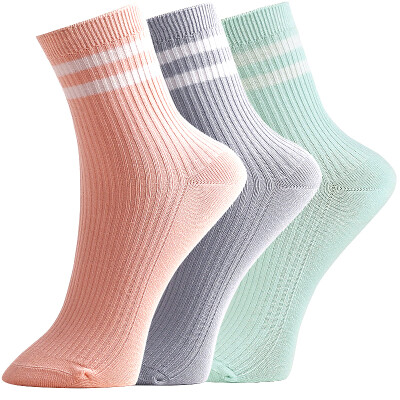 

Jingdong supermarket] red beans (hongdou) socks female socks casual cotton socks knitted stripes simple four seasons in the tube socks H7W020 three pairs of uniforms