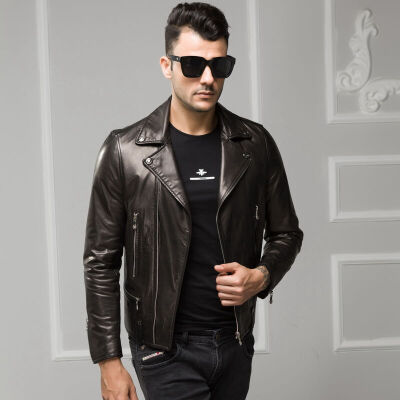 

Men's leather jacket long sleeve autumn witer clothing genuine sheepskin short coat real leather the newest style