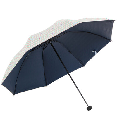 

Jingdong supermarket] umbrella umbrella UPF50 + Symphony blue plastic silk screen striped flower three fold black bar steel sunny umbrella sun umbrella skin color 30053ELCJ