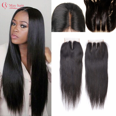 

7A Brazilian Straight Lace Closure Bleached Knots 4x4 Inch Natural Color 100% Virgin Human Hair Closure Middle Part Lace Closure