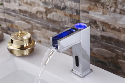 

Newest Design Colorful Automatic Waterfall Sensor Basin Faucet with Led Light