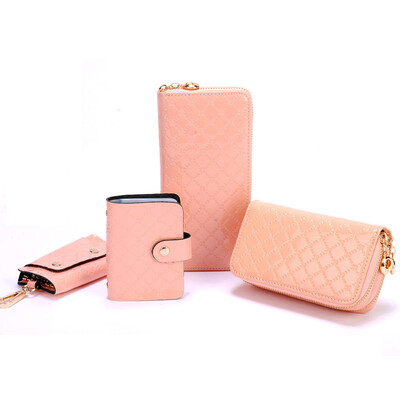 

Svale Women&39s leather wallet four-piece Lingge series long wallet card bag key bag 4-3098P pink