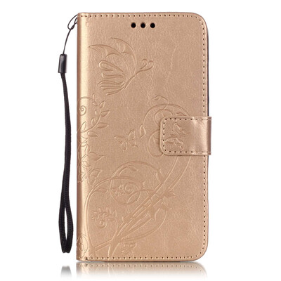 

Gold Flower Design PU Leather Flip Cover Wallet Card Holder Case for HUAWEI G8