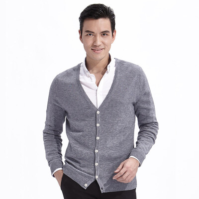 

Aston Young Sleeve v-neck свитер кардиган Тонкий сплошной цвет свитер прилива серый 170 / M A4090059