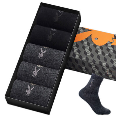

Playboy PLAYBOY male socks cotton in the tube business socks 5 double loaded 2 black 3 gray gray 2717