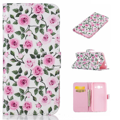 

Green leaf&flower Design PU Leather Flip Cover Wallet Card Holder Case for Samsung Galaxy J3 SM-J310