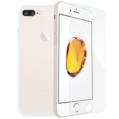 

Shell film set] ESCASE Apple iPhone7 Plus mobile phone shell white silica gel drop protection cover to send steel film