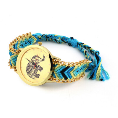 

New Colorful Women Geneva Ethnic Braided Quartz Chain Bracelet Wrist Watch