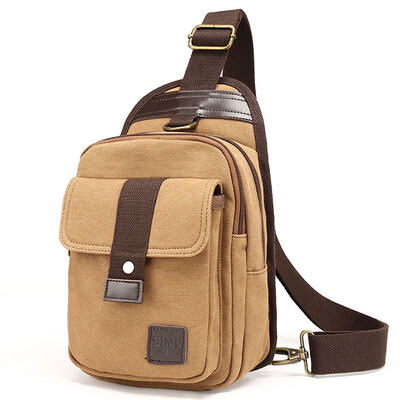 

Simu SIMU chest bag shoulder bag Messenger bag leisure sports canvas bag multi-functional pockets can put ipad mini 1620 brown