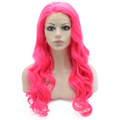 

Long Wavy Hand Tied Lace Front Hot Pink Costume Party Wig