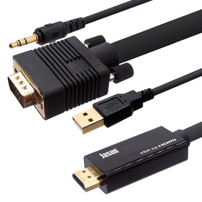 

JASUN VGA to HDMI конверсионный кабель 3-метровая линия для телевизора с высоким разрешением Поддержка ноутбука / настольного / ТВ-проектора 1080P JS-086