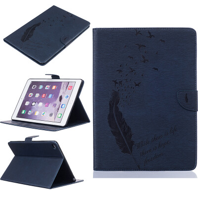 

Blue feathers Style Embossing Classic Flip Cover with Stand Function and Credit Card Slot for iPad Air 2/iPad 6