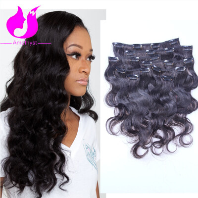 

Amethyst Fashion Body Wave Clip In Hair Extensions 120g Per Piece 8A Virgin Peruvian Human Hair Clip In Extensions