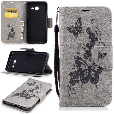

Gray Butterfly Style Embossing Classic Flip Cover with Stand Function and Credit Card Slot for Samsung Galaxy J5 2017/J530