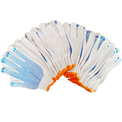 

Fun line of plastic particles gloves 12 pairs of non-slip wear-resistant construction site handling vehicle maintenance white cotton yarn work gloves