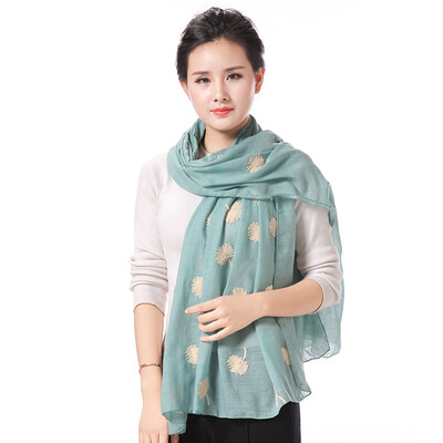 

ANSIYU AH lady scarf casual fashion cotton scarf shawl dandelion embroidery long scarf AH5 light green