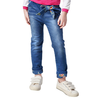 

Cute girl bowknot curling jeans in the big children spring and autumn cowboy casual trousers pants E054B 110/53