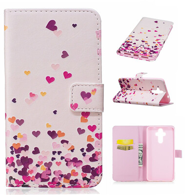 

Pink Heart Design PU Leather Flip Cover Wallet Card Holder Case for HUAWEI Mate 9