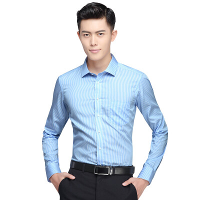 

Red Bean Hodo Shirt Men Business Dressup Простой тонкий свежий полосатый хлопок Мужская длинная рукавная рубашка Sea Blue 44