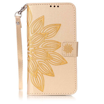 

Golden Flower Design PU Leather Flip Cover Wallet Card Holder Case for LG K7