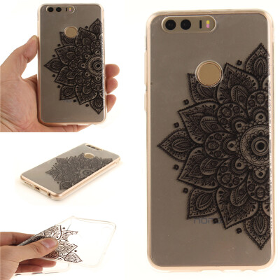 

Black half flower Pattern Soft Thin TPU Rubber Silicone Gel Case Cover for HUAWEI Honor 8