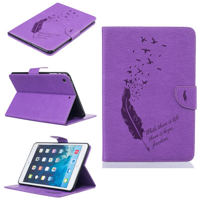 

Purple feathers Style Embossing Classic Flip Cover with Stand Function and Credit Card Slot for iPad Mini 123