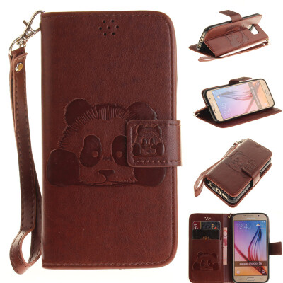 

Brown Panda Style Embossing Classic Flip Cover with Stand Function and Credit Card Slot for SAMSUNG GALAXY S6