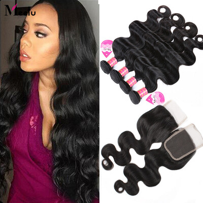 

Brazilian Virgin Hair With Closure Grade Human Hair 3 Bundles With Closure Brazilian Body Wave Virgin Hair With Lace Closures