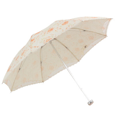 

Paradise umbrella spring bright touch cloth embroidery double anti-UV three fold ultra-light sunny umbrella orange 3101E