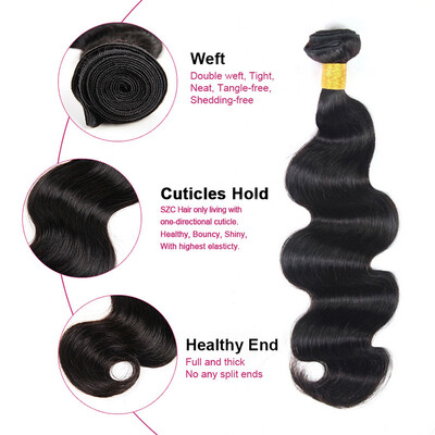 

SZC Hair Peruvian Virgin Hair Body Wave 1 Bundles 100g Grade 100% Unprocessed Virgin Human Hair Weave Weft Natural Color Black