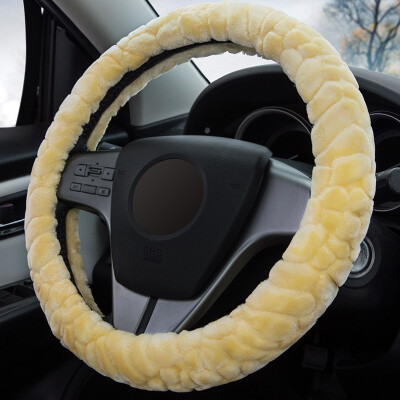 

YooCar imitation wool plush steering wheel cover Winter car handle thick black warmth