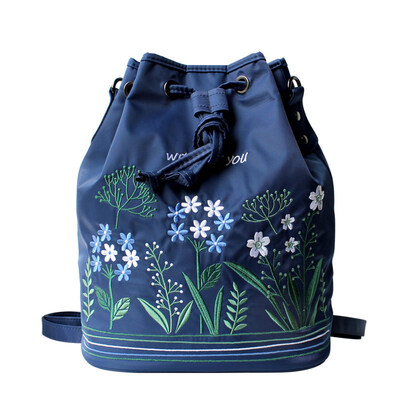 

Flower Princess Without you Embroidery Shoulder Shoulder Oxford Canvas Nylon Handbag 1609TDX004 Blue