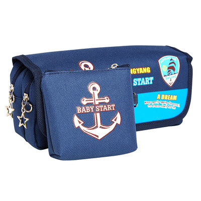 

Shaoze culture simple creative large capacity canvas pencil boy models - naval wind children student pencil bag stationery gem blue