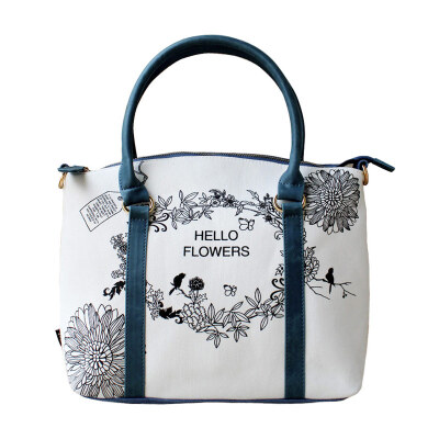 

Flower princess wreath fashion trend shoulder Messenger bag handbag canvas bag 1404XS001 blue