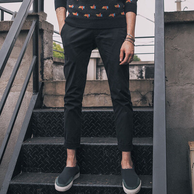 

Wei Xiu (viishow) casual pants male Slim Europe and the United States fashion casual pants tide male straight trousers KC24353 black 36