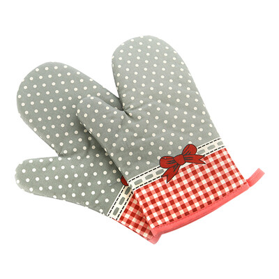 

Kitchen baking gloves cotton high temperature microwave oven oven gloves insulation anti-hot anti-skid thickening high temperature gloves 2 installed bowknot wave point