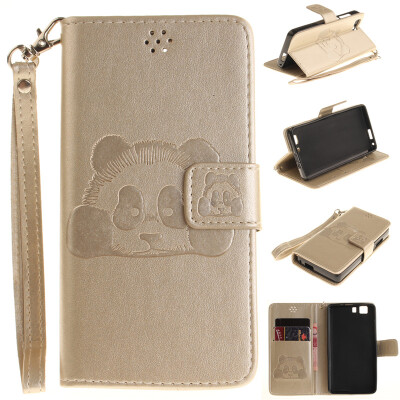 

Gold Panda Style Embossing Classic Flip Cover with Stand Function and Credit Card Slot for Dooge X5