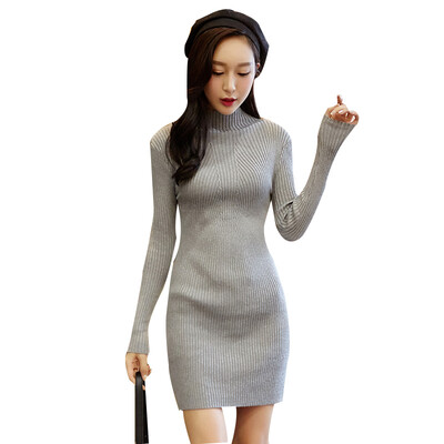 

Antarctic Nanjiren sweater women long section of the buttocks dress sleeves long-sleeved half-high collar thin section of the bottom shirt women are gray