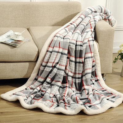 

Yutian autumn&winter thick double-layer lambs blanket blanket lunch break nap blanket gray England grid 130 180cm