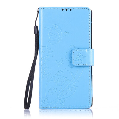 

Blue Flower Design PU Leather Flip Cover Wallet Card Holder Case for SONY M4 QUA