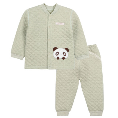 

Xin Song baby color cotton warm cardigan suit newborn baby autumn and winter warm color cotton underwear shirt pants suit natural green panda D065D73